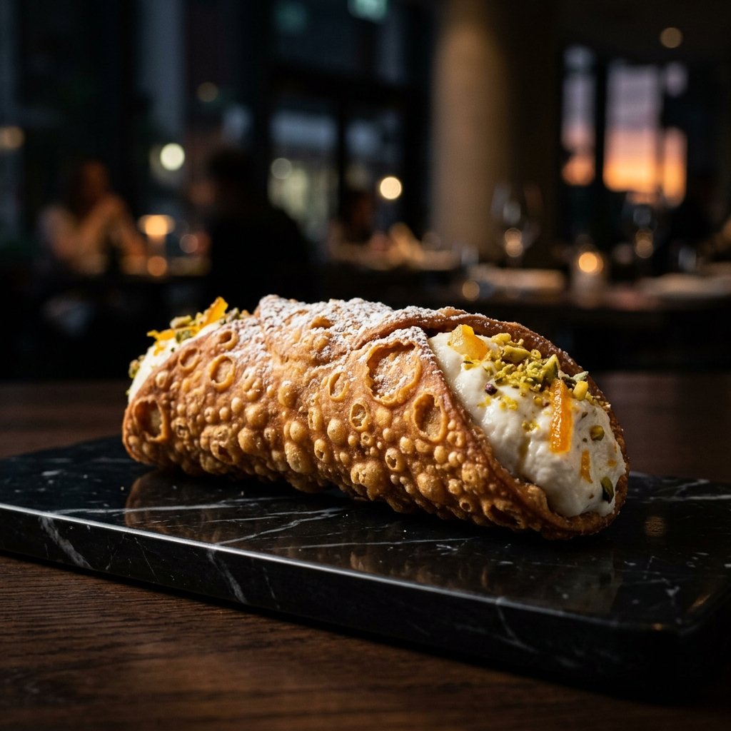Cannolo siciliano artigianale con ricotta fresca e scorza d'arancia